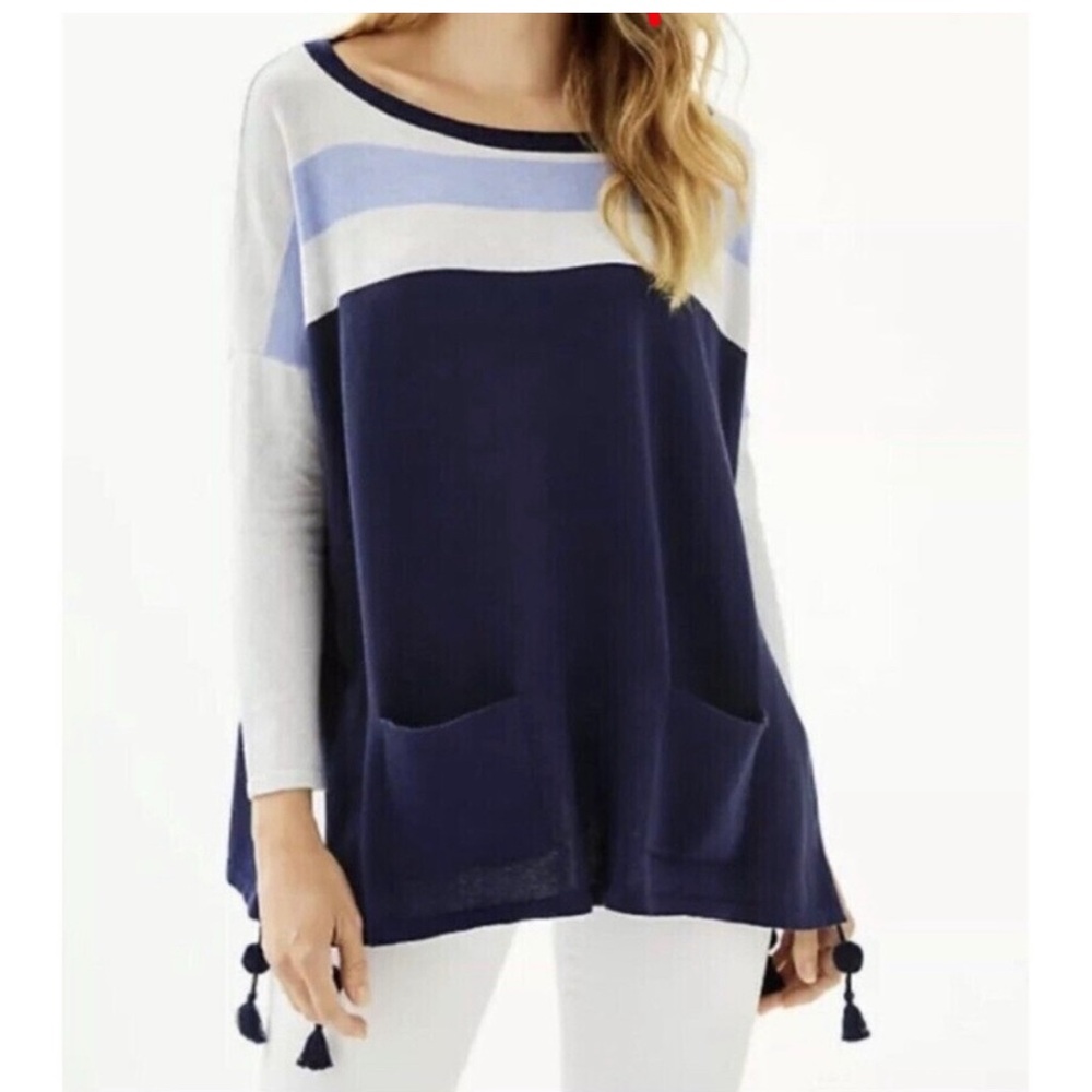 Lilly Pulitzer Elba Sweater True Navy Moonlight Size L EUC